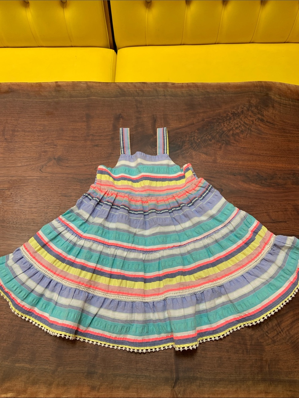 Girls Cat & Jack Seersucker Striped Sundress Blue, Teal, Yellow & Pink 3T - New